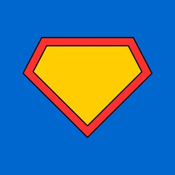 Comic hero icon, symbol shield. Isolated vector on blue background . Stock Illustration