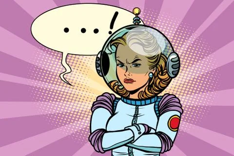 Comic illustration of angry woman astronaut Stock Illustration