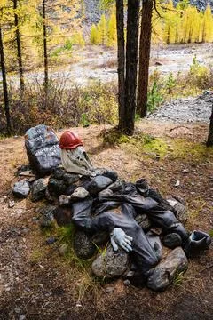 Comic installation monument to fallen climber Stock Photos