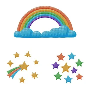Comic isolated rainbow sky with cute cloud element Stock Illustration