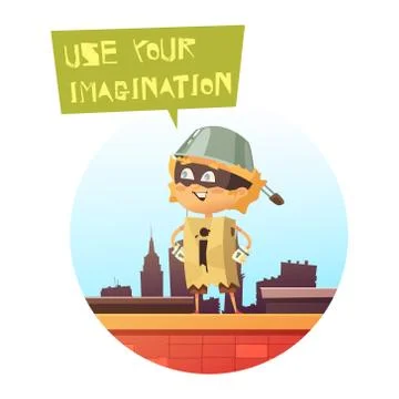 Comic Kid Image In Superhero Costume Stock Illustration