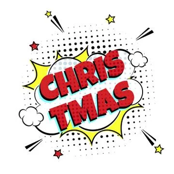 Comic Lettering Christmas In The Speech Bubbles Comic Style Flat Design. Illustrazione stock