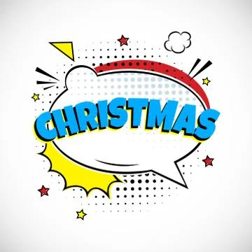 Comic Lettering Christmas In The Speech Bubbles Comic Style Flat Design. 스톡 일러스트
