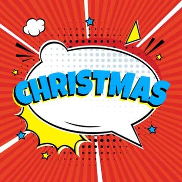 Comic Lettering Christmas In The Speech Bubbles Comic Style Flat Design. Stock Illustration