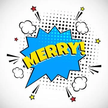 Comic Lettering Merry In The Speech Bubbles Comic Style Flat Design. 스톡 일러스트