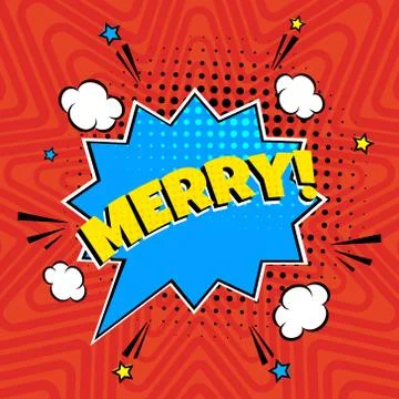 Comic Lettering Merry In The Speech Bubbles Comic Style Flat Design. Stock Illustration