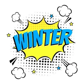 Comic Lettering Winter In The Speech Bubbles Comic Style Flat Design. Stock Illustration