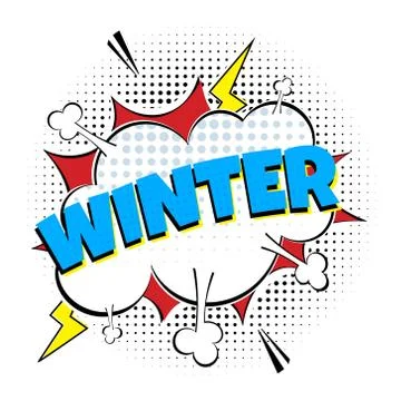 Comic Lettering Winter In The Speech Bubbles Comic Style Flat Design. Illustrazione stock
