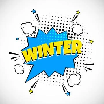Comic Lettering Winter In The Speech Bubbles Comic Style Flat Design. Stock Illustration