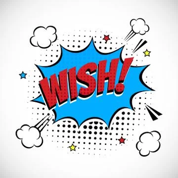 Comic Lettering Wish In The Speech Bubbles Comic Style Flat Design. 스톡 일러스트