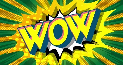 Comic lettering wow. 4k animated text with changing colors Stock Footage 155178954