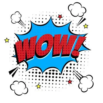 Comic lettering WOW! in the speech bubble comics style flat design. Stock Illustration
