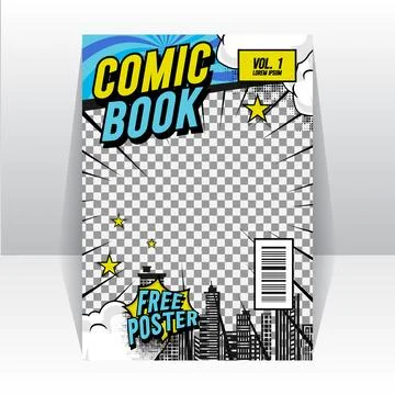 Comic magazine template front page layout graphic Stock Illustration