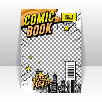 Comic magazine template front page layout design Stock Illustration