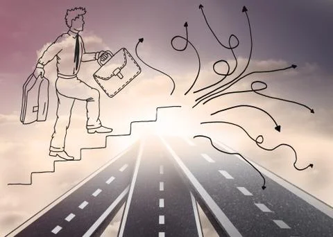 Comic man over streets in sky Stock Illustration