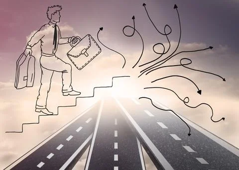 Comic man over streets in sky Ilustração Stock