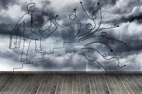 Comic man on wall with stormy sky Stock Illustration