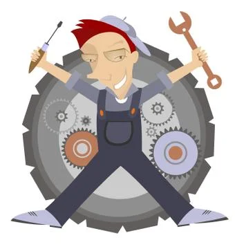 Comic mechanic illustration Stock Illustration