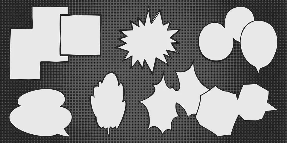 Comic monochrome speech bubbles in various shapes Illustrazione stock