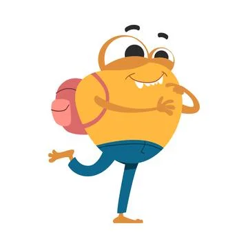 Comic Monster Character with Smiling Face and Backpack Vector Illustration イラスト素材