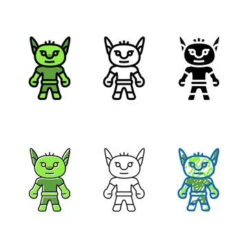 Comic monster cute color icon types vector Stock Illustration