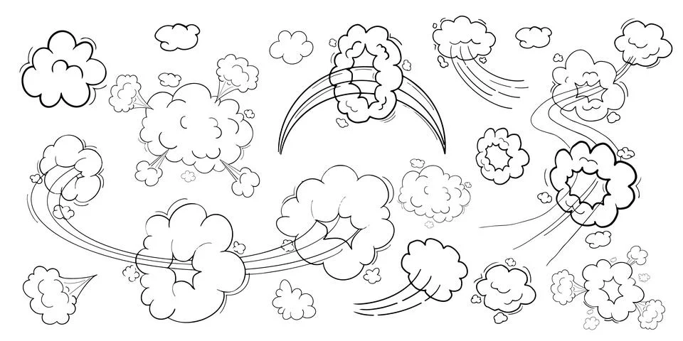 Comic motion effect, clouds speed way, trail set fast wind swirl, puff poof Stock Illustration