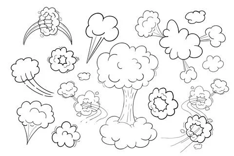 Comic motion effect, clouds speed way, trail set fast wind swirl, puff poof Stock Illustration