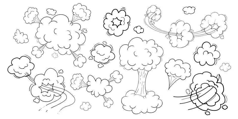 Comic motion effect, clouds speed way, trail set fast wind swirl, puff poof Stock Illustration