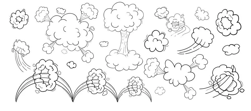 Comic motion effect, clouds speed way, trail set fast wind swirl, puff poof Illustrazione stock