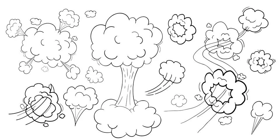 Comic motion effect, clouds speed way, trail set fast wind swirl, puff poof Stock Illustration
