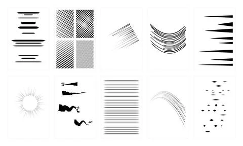 Comic motion lines and abstract shapes for dynamic graphic design. Stock Illustration