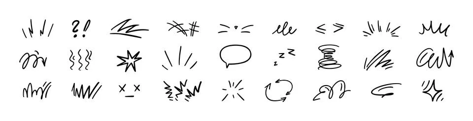 Comic movement lines and expressive shapes with fun graphic effects. Hand-drawn Stock Illustration