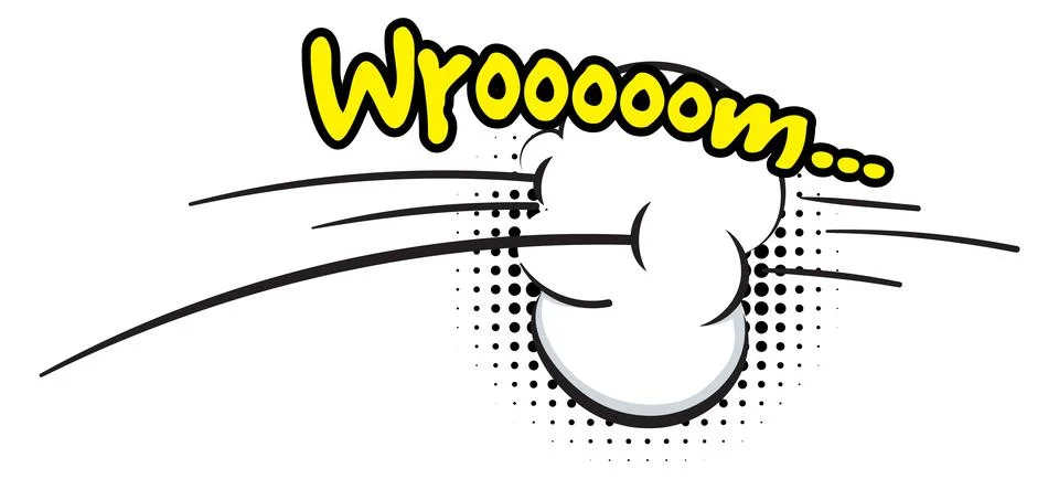 Comic moving sound. Fast motion wroom word 스톡 일러스트