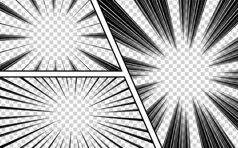 Comic page book background with radial slash rays and halftone humor effect.. Stock Illustration