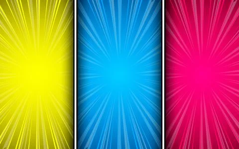 Comic page frames. Blank superhero comic book pages with radial or striped .. Illustrazione stock