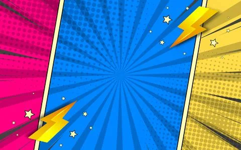 Comic page frames. Blank superhero comic book pages with radial or striped .. 스톡 일러스트