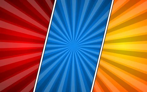 Comic page frames. Blank superhero comic book pages with radial or striped .. Illustrazione stock