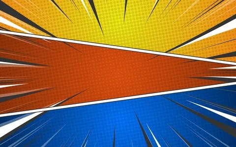 Comic page motion composition with dynamic radial rays and halftone. Vector.. Stockillustratie
