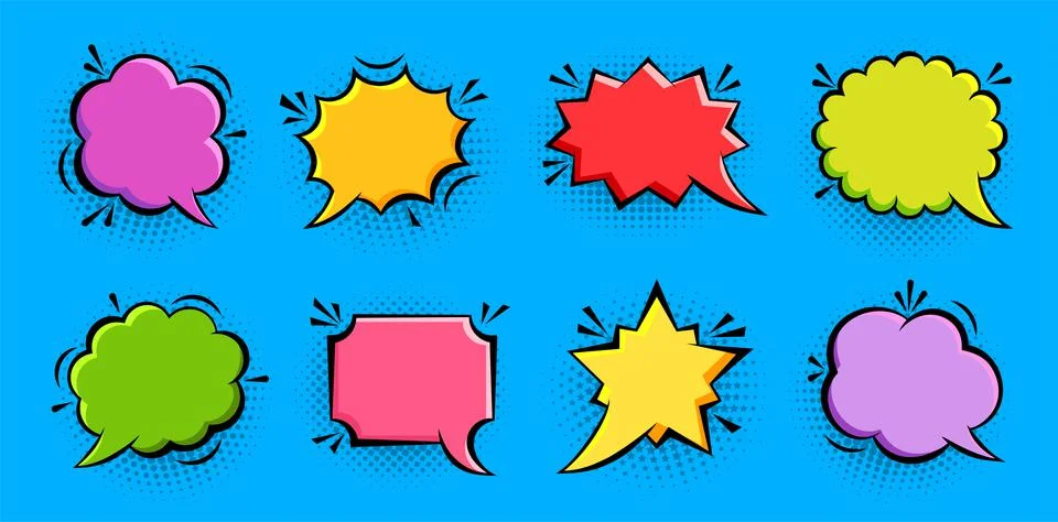 Comic page speech bubble pop art epic cloud set Stock Illustration