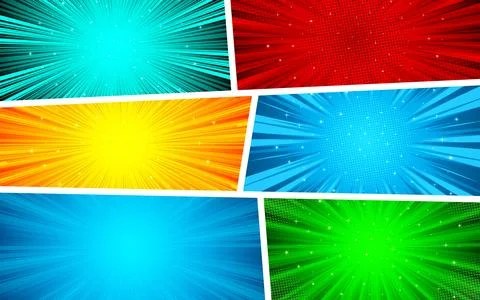 Comic page template with colorful frames divided by lines with pop art styl.. Stock Illustration