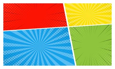 Comic page template with frames with radial and halftone effects Stock Illustration