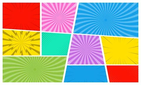 Comic page template with frames with radial and halftone effects イラスト素材