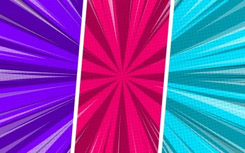 Comic page template with rays, radial, halftone, and dot effects in various.. Illustrazione stock