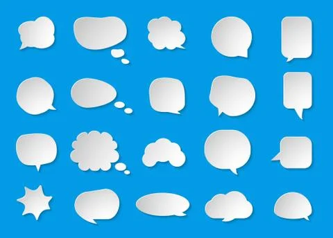 Comic paper cut speak bubble message vector set Stock Illustration