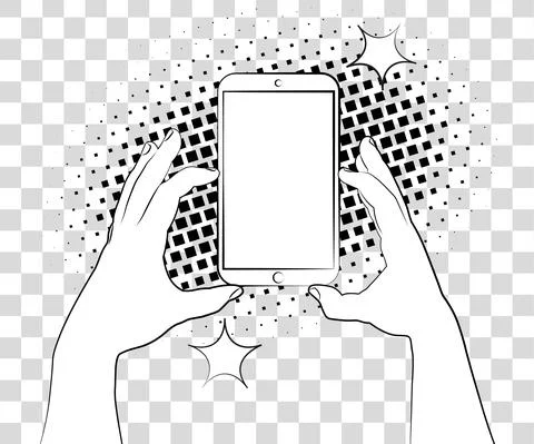 Comic phablet with halftone shadows. Hand holding smartphone. Vector illustra Stock Illustration