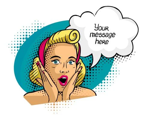 Comic Pin-up Girl message cloud. Pop Art poster speech bubble. Vector. 스톡 일러스트