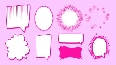 Comic pink speech bubbles, manga dialogue frames Stock Illustration