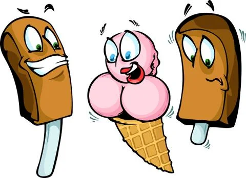 Comic piquant situation between two male ice-cream and one female ice-cream Stock Illustration
