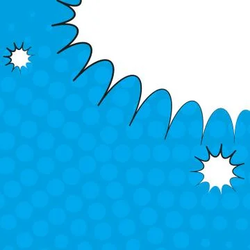 Comic pop art blue background with halftone shadows and clouds beams. Vector Illustrazione stock