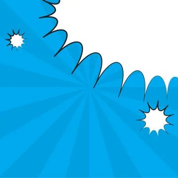 Comic pop art blue background with halftone shadows and clouds beams. Vector 스톡 일러스트